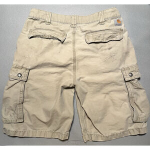 Carhartt Mens Size 32 Khaki Tan Rugged Cargo Shorts 100277 WORN DISTRESSED